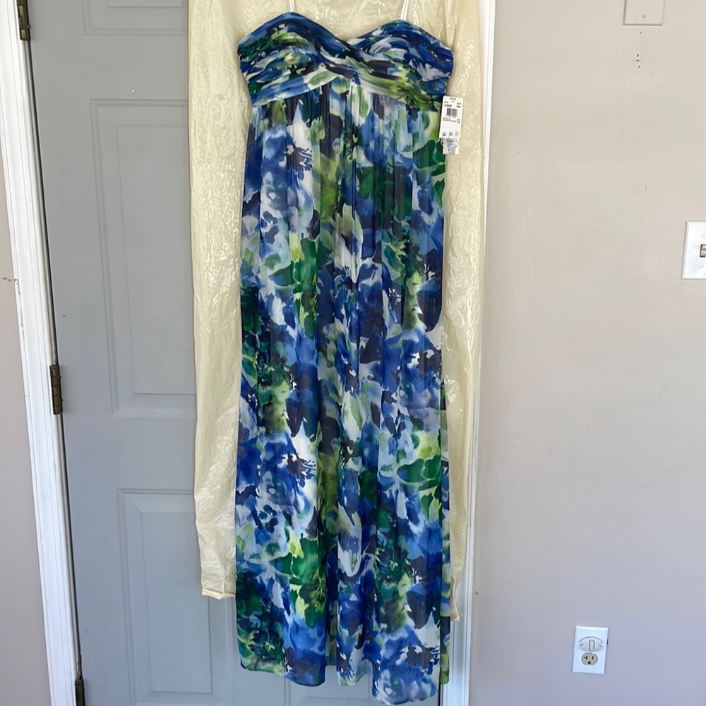 Aqua strapless floor length dress